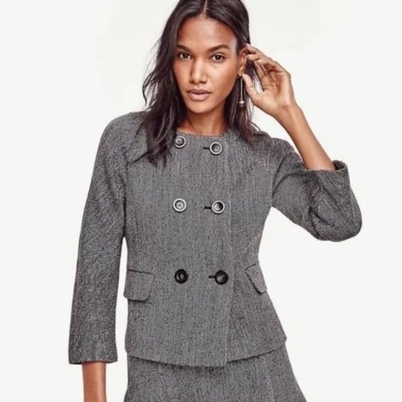 Ann Taylor Double Breasted Collarless Blazer Grey Size 4 - Picture 2 of 7